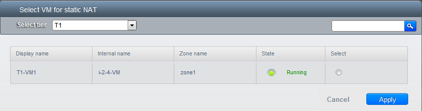 selecting a tier to apply staticNAT.